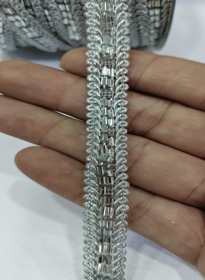 PREMDAS LACES Net Fabric Katdana Nalki Lace for Saree's Border Finetage Pipe Lace for Dresses, Sarees, Lehenga, Suits, Blouses, Dupatta, Chunri and Craft (9meter) (Silver) - Image 1